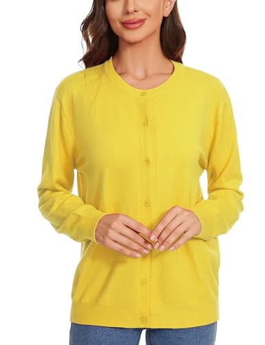Image of Womens Cardigan Sweaters Basic Button Down Casual Dressy Classic Crewneck Long Sleeve Spring Outfits (S-2XL)