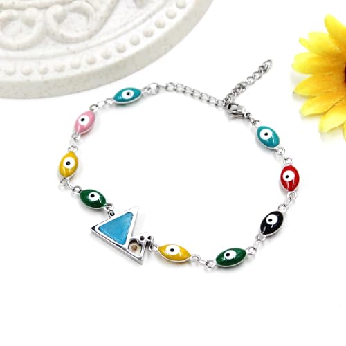 Image of Multi-color Evil Eye Bracelet, Round Star /Triangle /Heart /Round Mountain Faith Seed Charm Adjustable Jewelry for ladies Religious Gifts