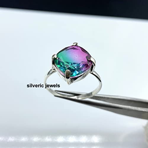 Watermelon Tourmaline Cushion Shape Crystal Doublet Ring 925 Sterling Silver Ring Bi Color Stone Designer Ring (8) #TOP1