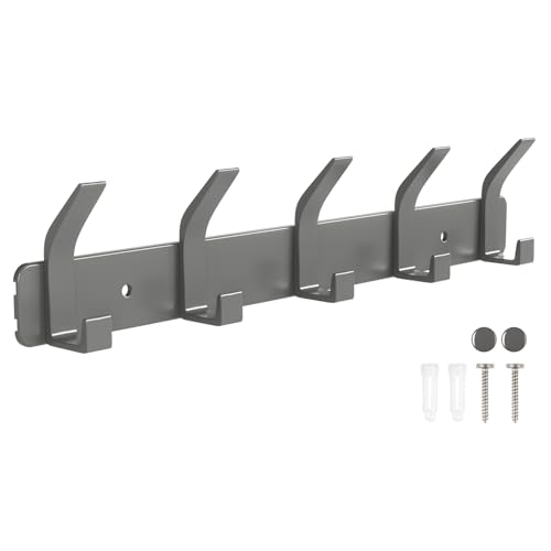Sarsumir Perchero Pared Gris Perchero Puerta Con 5 Ganchos Para Colgar Abrigos, Sombreros, Ropa, Bufandas
