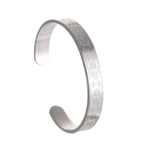 NIGHTCRUZ Botonee Cross Cuff Bangle, Stainless Steel Jesus Crucifix Bangle, Religious Faith Jewelry for Women Men