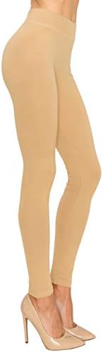 EttelLut Cotton Spandex Basic Knit Jersey Leggings Workout for Women Beige L