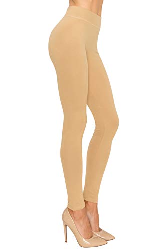EttelLut Cotton Spandex Basic Knit Jersey Beige Leggings for Women Beige S