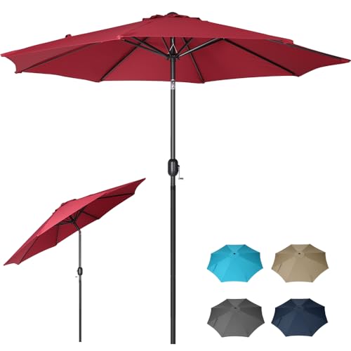 Panana 2.7M Garden Parasol Sun Shade Outdoor Umbrella 6 Sturdy Ribs with Crank and Tilt Mechanism for Patio, Deck, Patio and Balcony (Red)