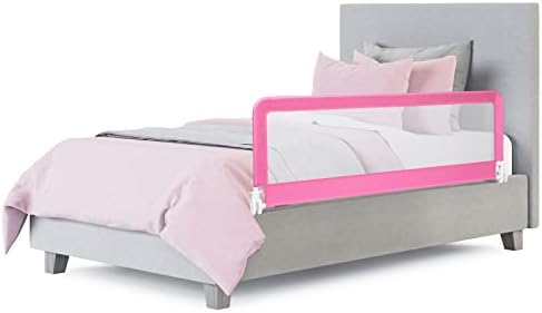 HONEY JOY Bed Rail for Toddlers, 59-in Extra Long, Portable Safety Bed Guardrail w/Double Safety Child Lock, Foldable Baby Bed Rail Guard, Fit King & Queen Full Twin Size Bed Mattress (1 Pack, Pink)