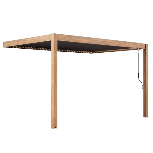Oviala Pergola bioclimática respaldada 3x4m de aluminio madera gris