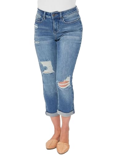 Royalty For Me Womens Women's Petite High Rise Vintage Slim Straight Cuff Jean