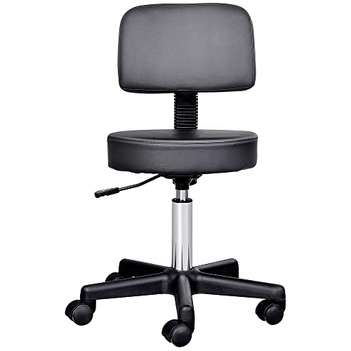 HOMCOM Tabouret Massage a roulettes reglable en Hauteur pivotant avec Dossier Ergonomique Noir