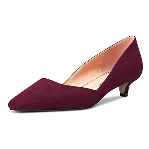 Image of Castamere Women Low Kitten Heel Close Square Toe Pumps Court Shoe Slip-on Classic Cute Office 3.5 CM Heels Party Shoes Red 6 UK