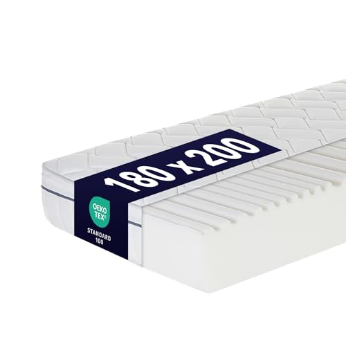 Ortho-Relax Matratze 180 x 200 cm, Höhe 19 cm, Härtegrad H4 und H5, 100 Nächte, wendbar mit weicher und fester Seite, Wendematratze, 7 Zonen, Komfortschaum