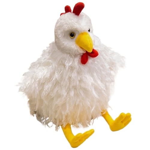 KUKUShining Peluche De Poulet, Marionnette d'animal Câlin Jouet en Peluche De Poussin De Coq Moelleux pour Le Jeu Interactif des Enfants(White,30cm/11.8in)