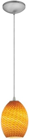 Brandy FireBird - Integrated (SSL) LED Cord Pendant - Brushed Steel Finish - Amber FireBird Glass Shade