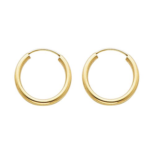 Galaxy Gold GG 14k Solid Yellow Gold Endless Loop Hoop Timeless Earrings 2 mm Gauge/Thickness Available in Multiple Diameters -4