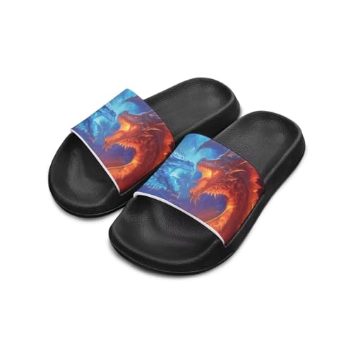 Chririnla Ice Fire Dragon Slippers Kids Beach Outdoor Sandals Non Slip Quick Drying Shower Bathroom Shoes Soft Footbed One Slide Sandal Summer Fashion Slip On Slippers