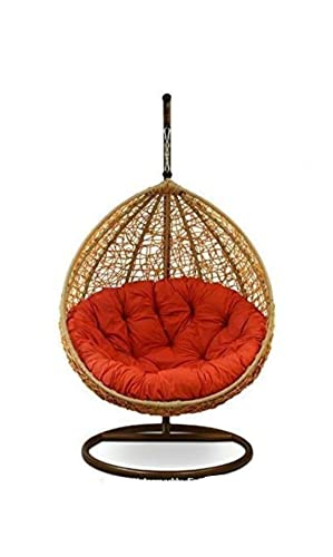 Image of Single Seater Swing Chair with Stand and Cushion Hammock Swing for Adult Outdoor Indoor Garden Living Room Balcony Hanging Chair (Honey Red)