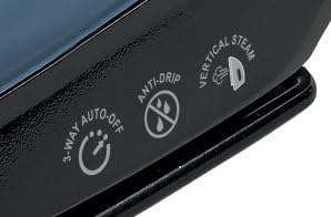 Icons for 3-way auto-off, anti-drip, and vertical steam