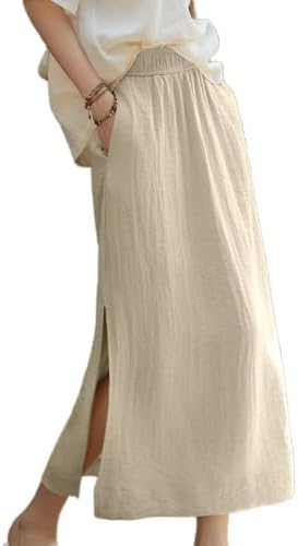 IDEALSANXUN Linen Skirts for Women Spring Summer Casual Lightweig...