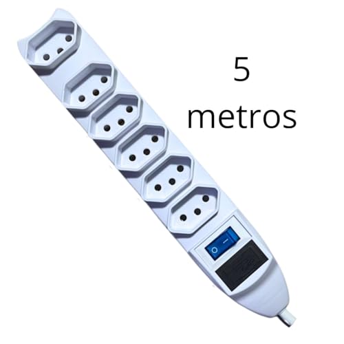 Extensão 5m Régua de Energia 5 Tomada Filtro de Linha Bivolt