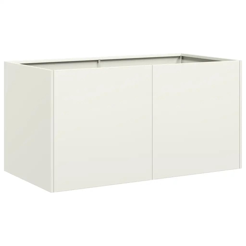 Helloshop26 Moderner Blumenkasten für den Außenbereich, 80 x 40 x 40 cm, vielseitig, schlichter Stil, aus kaltgewalztem Stahl, Weiß, 02_0051458