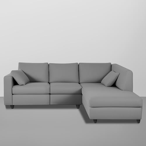 Image of Florian RHS 4 Seater L Shape Sofa Set for Living Room (Dark Grey Fabric) Premium Fabric Sofa