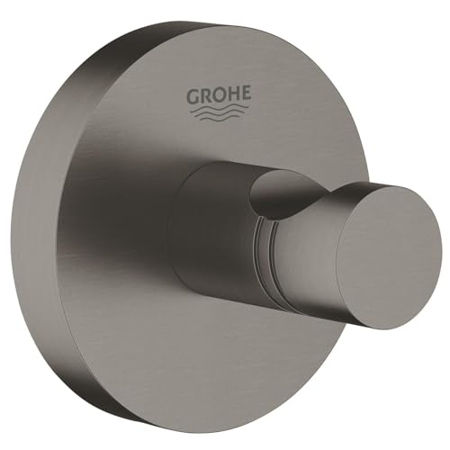 GROHE Essentials - Patère murale pour Salle de Bains, Porte-serviette mural, Fixations Cachées, Platine de Fixation Incluse, Métal, A coller ou à visser, Anthracite Brossé, 40364AL1