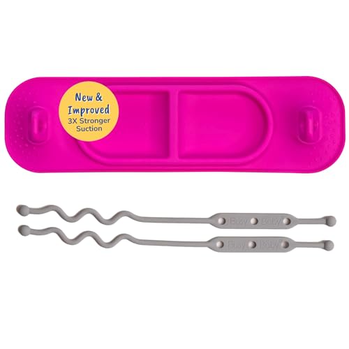 Image of BUSY BABY Silicone Mini Mat - New and Improved Suction Cups, 2 Straps to Secure Baby Essentials, Self Feeding, Baby Led Weaning, Travel Wet Bag Included (Pink Mini)