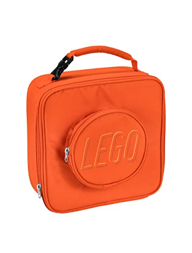 LEGO Orange Brick Lunch Box, Durable and Insulated, with Zipper Pocket and Mesh Lining, for Kids and Adults