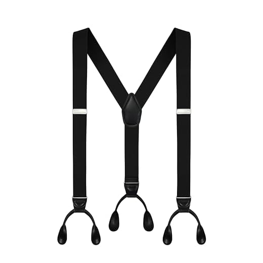 Moulen Men's Y-Back 1.4 Inches Wide Button End Elastic Adjustable Suspenders, Black