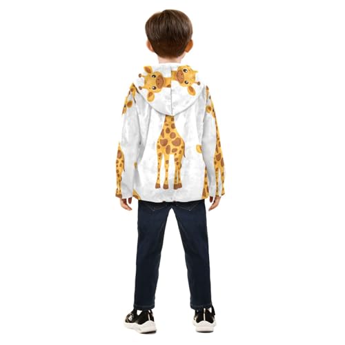 Cartoon Baby Giraffe Girls Fleece Jacket Girls Fall Jacket Girls Zip Up Hoodie Girls Sherpa Jacket 2-10T4