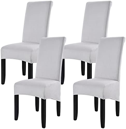 Crushed Velvet Large Size Dining Chair Covers Set of 4,Dining Room Chair Slipcovers,Stretch Elastic Removable Washable High Back Chair Covers for Dining Room,Hotel,Kitchen,Home(Dark Grey,Pack of 4)