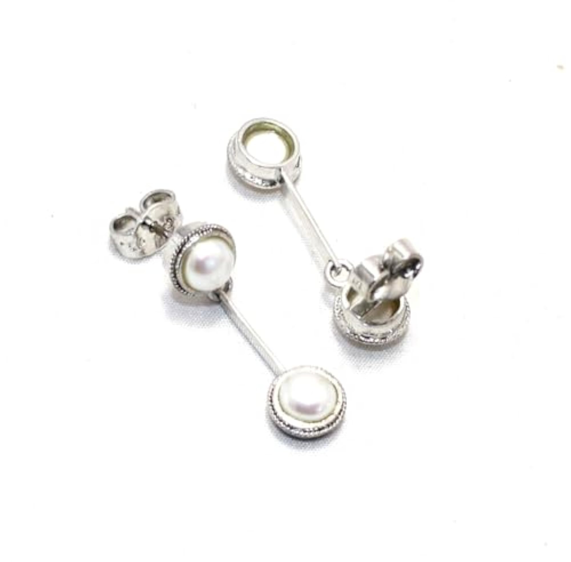 Women's 925 Sterling Silver Dangle Earrings with Natural Freshwater Pearl