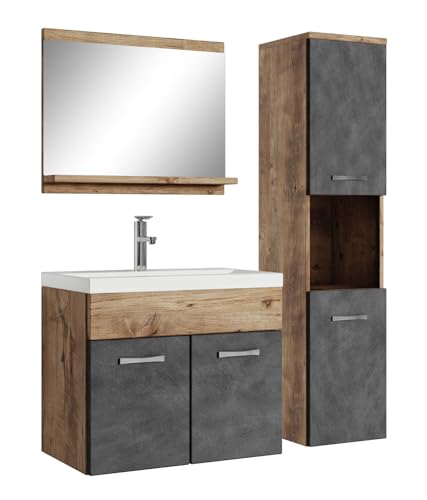 Badplaats B.V. Meuble de Salle de Bain Montreal 60 cm lavabo Chene chataignier, Gris - Armoire de Rangement Meuble lavabo evier Meubles