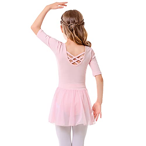 Foto von Bezioner Ballettkleidung Mädchen Tanzkleid Kinder Baumwolle Balletttrikot Ballettkleid mit Rock Tütü Rosa 120