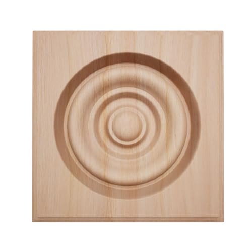 2 1/2"W x 2 1/2"H x 7/8"P Americraft Solid Hardwood Stain Grade Square Rosette with Center Bullseye with Decorative Edge, Cherry