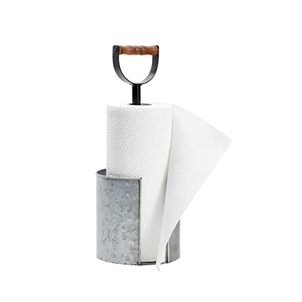 Kitchen Paper Towel Holder for Countertop with Wooden Handle, Galvanized Farmhouse Decor (6 x 16 in)