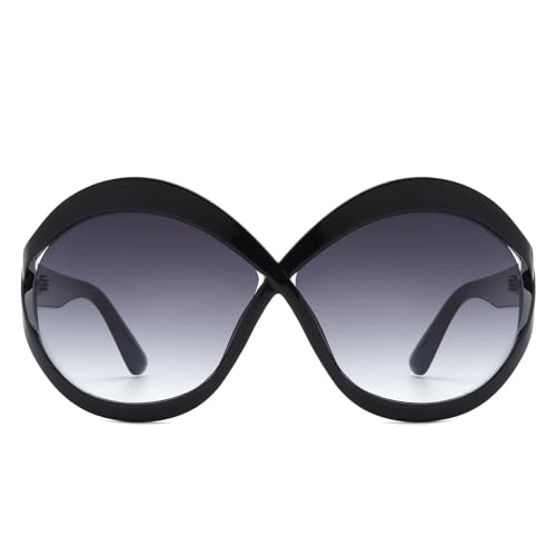 Exaggerated Oversized Design Gold Accent Black Sunglasses Rounded Frames