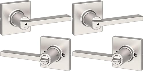 Image of Kwikset Casey Door Handle, Privacy, Satin Nickel | Interior Lever | Keyless Turn Lock | Microban Protection | Pack of 2