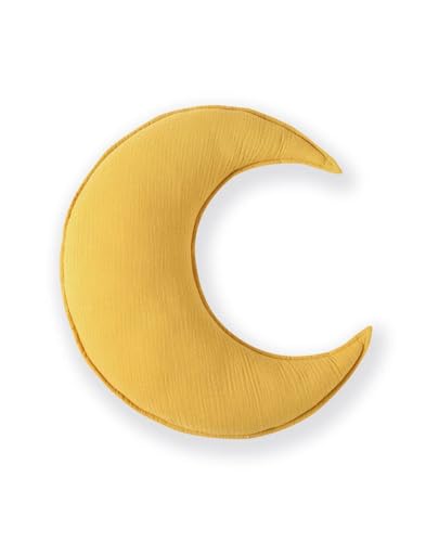 Image of Malabar Baby Cotton Muslin Cushion, Soft Cute Pillow, 16.1x8.2 inches Cute Throw Pillow Decor for Room, Moon Shape Mustard