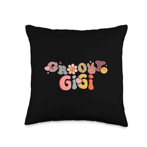 Groovy Birthday Party Matching Family Gift Store Retro Groovy Gigi Cute Hippie Matching Family Birthday Party Throw Pillow, 16x16, Multicolor
