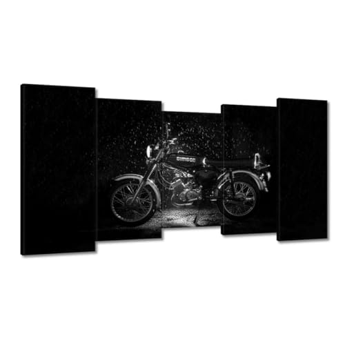 Tableau moto noire sous la pluie toile imprimée 150x80cm pour déco salon