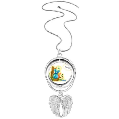 Collier koala aux ailes d'ange finement ciselées et eucalyptus pivotant
