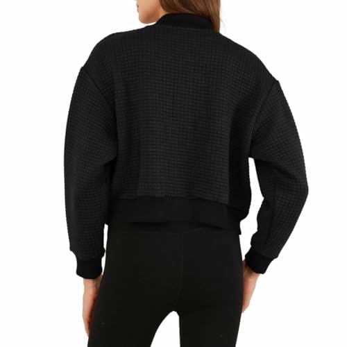 Amazhiyu Women's Quilted Cropped Bomber Jacket Long Sleeve Waffle Autumn Coat3