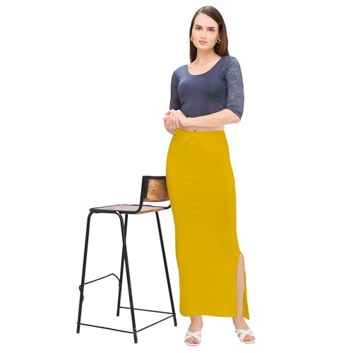 Image of DESI GIRL Cotton Lycra Stretchable Saree Shapewear Petticoat with Drawstring for Women | Fishcut Saree Petticoat with Side Slit for Easy Movement | Saree Shaper | Long inskirt