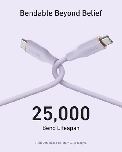 Image of Anker USB C Cable, Type C Fast Charging Flow Cord for iPhone 1716 /15 Series, MacBook Pro 2020, and More (USB 2.0,240W, 1 Pack, Purple, 6FT)