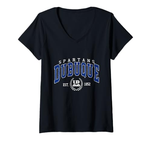 Womens Dubuque Arch Vintage University Athletic Sports Design Tee V-Neck T-Shirt