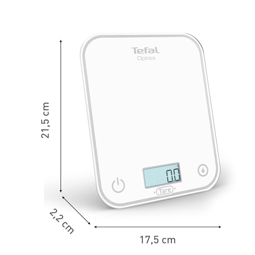 Tefal, Balance de cuisine électronique, Optiss, Écran rétroéclairé facile à lire, Résistance aux rayures, Capacité de 5kg, Blanc, BC50U0V0