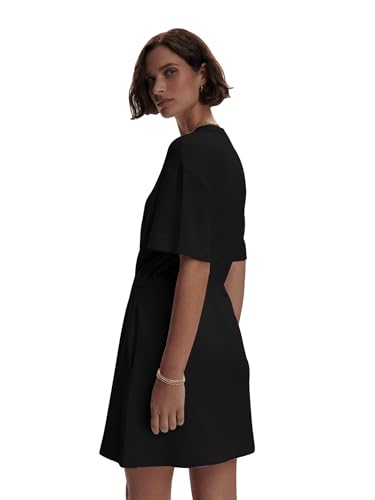 Image of COCOMARTS Dresses for Women Summer Short Sleeve Crew Neck Sweatshirt Dress Drawstring Waist Tunic Tops Mini Vacation Sundress