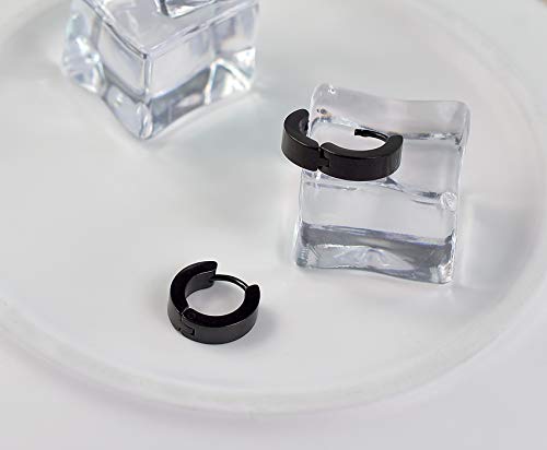 Stainless Steel Hoop Earrings For Men's Women's,Silver/Gold/Black/Blue Hypoallergenic Round Huggie Earrings,Fashion Punk Earrings Piercing Jewelry Gift For Boys Girls(Black) #TOP3