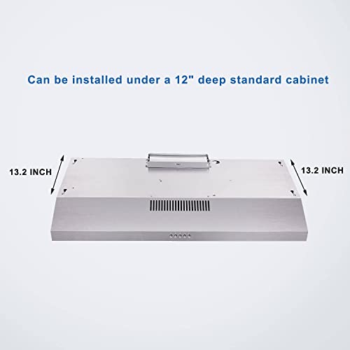 Sndoas Under Cabinet Range Hood 30 Inch,Kitchen Hood With Led Light,Push Button Controls,3 Speeds,Stainless Steel Range Hood,Ducted/Ductless Convertible Kitchen Over Stove Vent,Charcoal Filter #TOP7