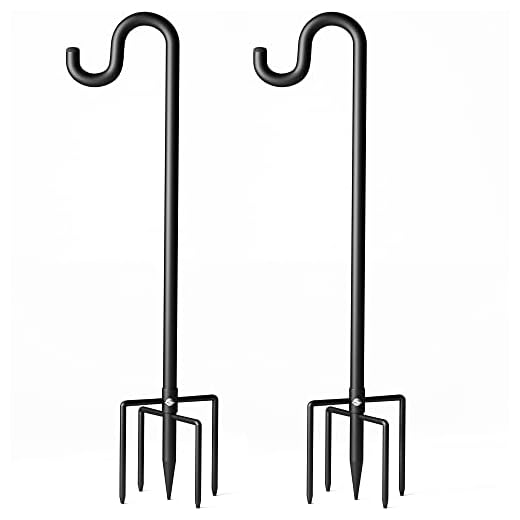 76" Shepherds Hooks for Outdoor, Extra Thick Bird Feeder Pole with 5 Prong Base, Adjustable Shepards Hook for Garden, Weddings, Hanging Plant